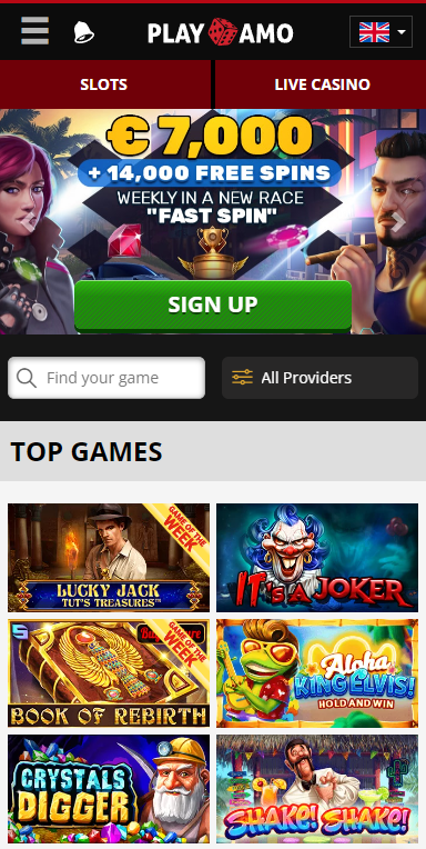 Playamo casino mobile app interface lobby